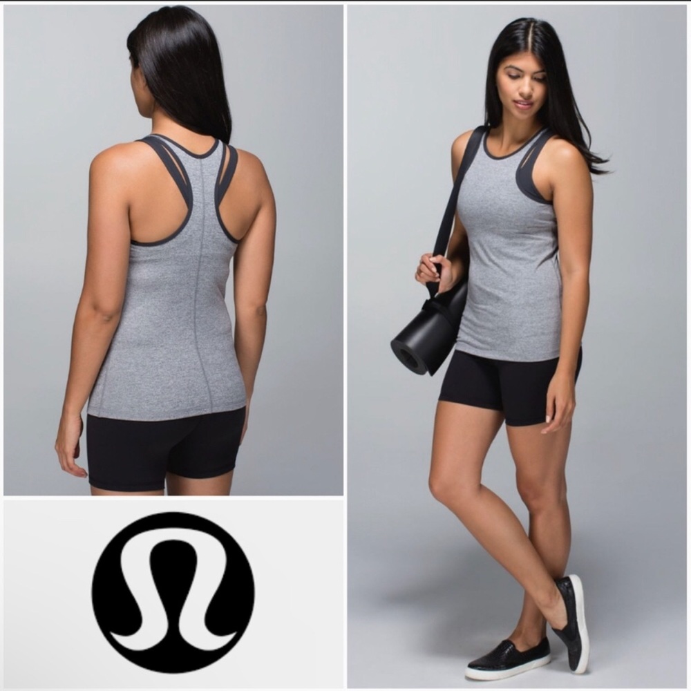 LULULEMON Tank Heathered Grey with built-in Black Bra Size 8 Mint Condition